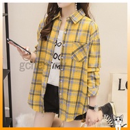 Plus Size M-3XL Cotton Checkered Blouse Women Korean Style Long Sleeve Plaid V Neck Plain Casual Loo