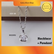 925 Silver Necklace Chain + CZ Stone Pendant (3021951) | Rantai Leher + Loket Batu CZ Perak 925 |