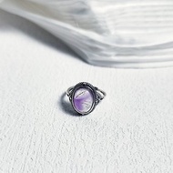 紫羅蘭 925銀復古泰銀超七紫髮晶戒指 活動開口圍