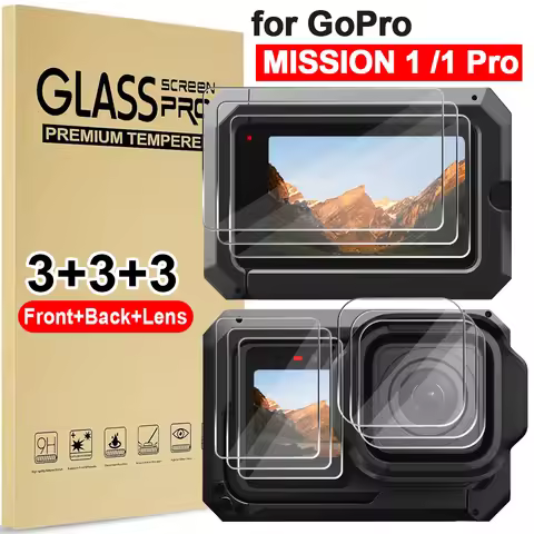9in1 Tempered Glass for GoPro MISSION 1 Pro/MISSION 1 Front & Back & Camera Lens Screen Protectors A