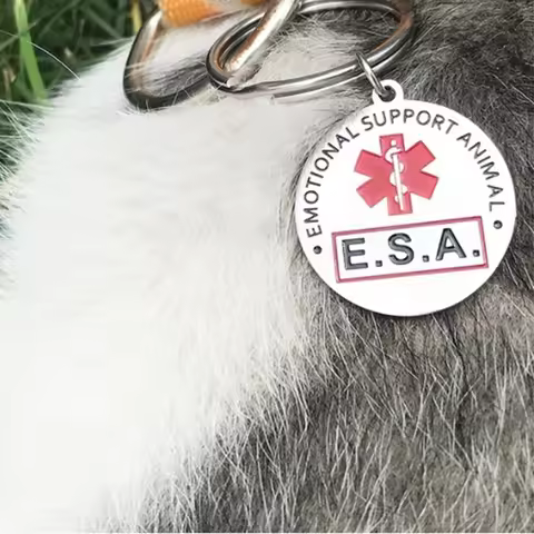 ESA Emotional Support Animal Dog Tag Stainless Steel Red Medical Alert Service Dog Pendant Keychain 