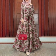 Muslimah Women Muslim Long Sleeve Vintage Floral Printing Holiday Oversized Maxi Dress Baju Raya jelita wardrobe baju kebaya