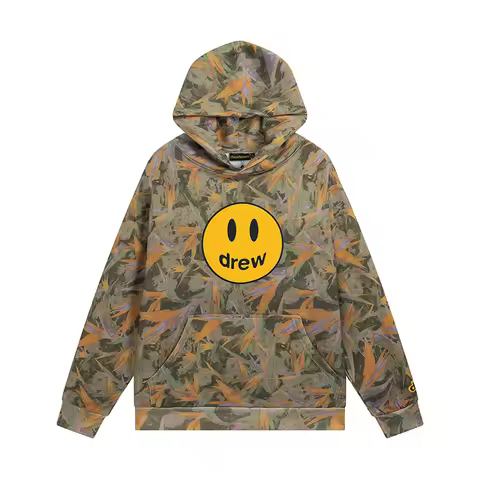 Drew House Camo Logo Printed Hoodie Men Oversized Heavy Cotton Casual Streetwear Pullover