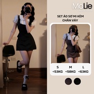 Set Lace Collar Ruffled Sleeve Shirt with A-Line Skirt S864 MoLie Women's Fashion