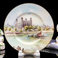 英國製Minton 全手繪波光粼粼 倫敦塔骨瓷盤掛盤稀有藝術收藏盤