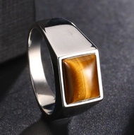 Lelaki Klasik Tinggi Stainless Steel Stainless Steel Natural Tiger Eye Ring Fashion Punk Rock Party Jewelry