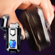 Blue LED Elegant Crystal Spinner Fidget Window See thru Butane Gas Jet Soft Flame Lighter