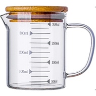 350ml / 500ml / 1000ml Wooden Lid Glass Measuring Cup, TYMA Heat Resistant Glass Measuring Cup