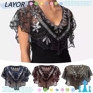 LAY Flapper Shawl, Embroidered Sequin 1920s Short Cape, Fashion Black Lace Beaded Mesh Short Cover Up Dress Accessory Women