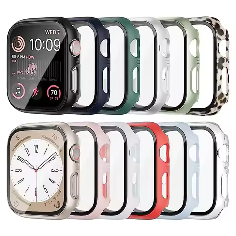 Glass+cover For Apple Watch Case series 8 7 6 5 4 3 SE 44mm 40mm 45mm 42-38-41mm bumper Screen Prote