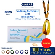 Unilab Immunpro Sodium Ascorbate with Zinc 100 Tablets Vitamin C for Adults Immunity FREE Glass Ring Pendant Bundle