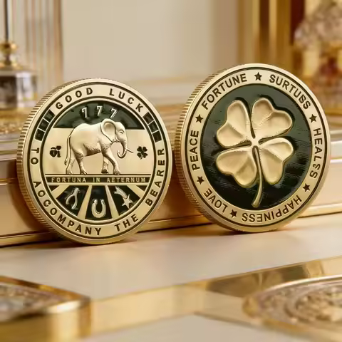 Lucky Four Leaf Clover Painted Coin 4cm Round Metal Souvenir Challenge Commemorative Coin for Home D