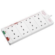 Masterplug 8-way Extension Plug 2m SRG82 - 3 Pin 8 Sockets w/ Surge Protect (White) - Safety Mark Approved