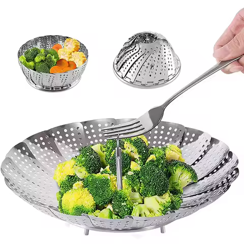 Expandable Collapsible Stainless Steel Steamer Basket Vegetable Insert for Healthy Steam Cooking Foo