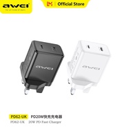 Awei PD62 20W Fast Charging charger Type-C port and Lightning port UK EU US Plug Adapt to multiple m