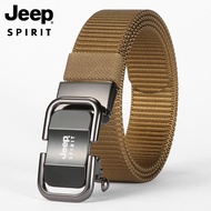 เข็มขัด JEEP SPIRIT สำหรับผู้ชายเข็มขัดผ้าทอไนลอนของผู้ชายโลหะอัตโนมัติเน็คไทชายแบบยาวพิเศษหัวเข็มขั