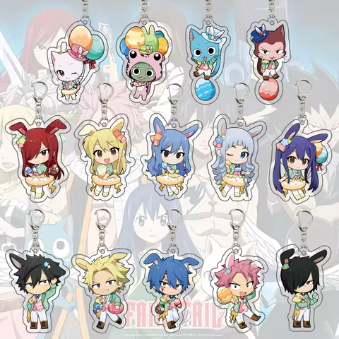 Anime Keychain Jewelry Fairy Tail Pendant Key Ring Charms 6CM Acrylic Key Chain Chibi Christmas Llav