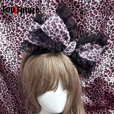 Women Y2K alternative fashion Spicy Gyaru Hime Style girl Vintage Oversized Leopard Print Lace Ruffl