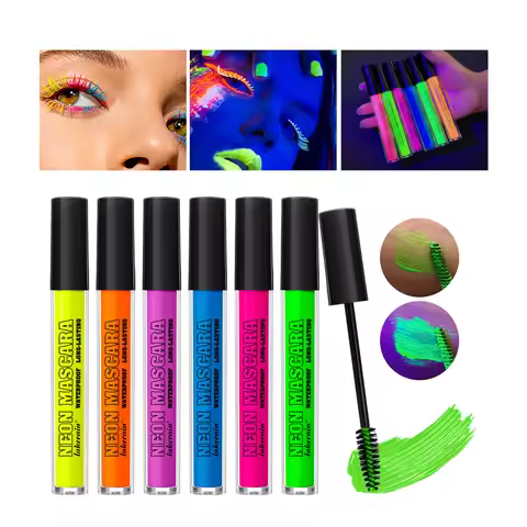 6 Colors Neon Eye Mascara Bright Colors Fluorescent 24H Long-Lasting Waterproof Smudge-Proof Mascara
