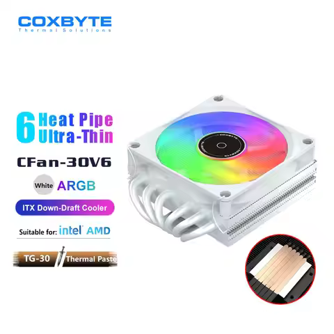 COXBYTE ITX CPU Cooler 4Pin PWM RGB 6 Heat Pipes CPU Air Cooler For AMD AM4/5 Intel LGA1700 1150 115