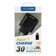 Charger 18W Wellcomm Travel Adapter Charger PD Fast Charger USB A+ Type-C 3.0