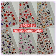 6PCS/1Set Nail Art Halloween Element Nail Sticker 5D Embossed Dark Style Halloween Decal Cute Cartoo