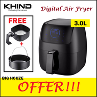 Khind ARF3000 3L Electric Digital Air Fryer Multi Function (8 Cooking Program) Black