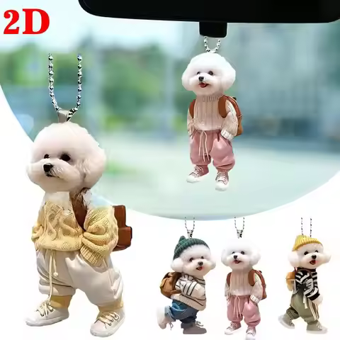 Creative Puppy Backpack 2D Rearview Mirrors Pendant Car Hanging Ornaments Car Decoration Accessories