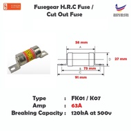 [READY STOCK] HRC Fusegear Electric 63A FUSE MADE IN MALAYSIA FK01 / K07 / HRC Fuse / Cut Out Fuse