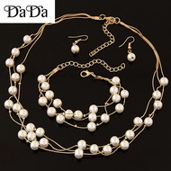 18K Saudi Gold Pawnable Natural Baroque Pearl Necklace Earrings Bracelet Jewelry Set Three Pieces