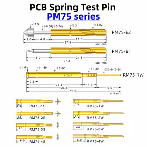 PM75 Series Nickel Plated Brass Spring Test Probe Test Pin Pogo Pin Electric Needle PCB Test Tool PM