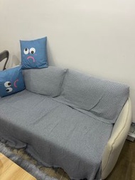 二人米白色加灰包格紋沙發罩