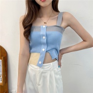 Women's Knitted Shirt Large Square Neck Spaghetti Strap Top With Buttons Code 7-8