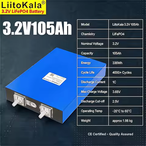1pcs LiitoKala 3.2v105Ah Lifepo4 Rechargeable Battery Iron Phosphate for 12v Campers Golf Cart Off-R