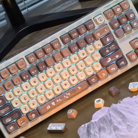 Moa Keycaps Cute Cat Retro Coffee Pbt Brown Houndstooth Diy For Aula 75 Mechanical Keyboard Diy Keyc