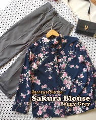 Setelan alesha wanita kemeja lengan panjang monalisa 1 set celana baggy motif bunga terbaru 2022 kor