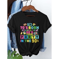 Women's Plus Size 70s 80s 90s Retro T-Shirt - Vintage Born in 70s/80s/90s Graphic Print Round Neck S