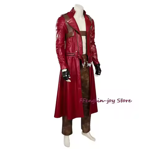 Devil Cos May Cry 3 Cosplay Costumes Dante Men's Game Uniforms Wig Red Long Poncho Jacket Set Hallow