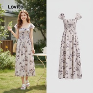 Lovito Boho Dress Smocked Soft and Comfortable Spring/summer Dress for Women L137ED043\3
