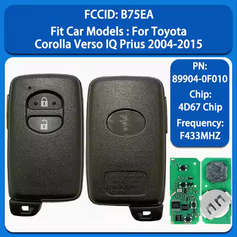 CN007195 Aftermarket 2 Buttons Smart Key 4D67 Chip 433MHz FCC B75EA PN 89904-0F010 For Toyota Coroll