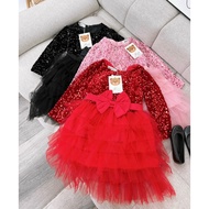 Váy đầm bling nơ ren tầng công chúa cho bé gái