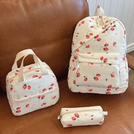 3pcs Nylon Bow Print Backpack Set,Foldable Multi-Po Cket Large CapacityWater-Resistant Zipper Backpa