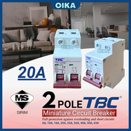 [SIRIM] TBC 2 Pole MCB 6-63 AMP Electric Miniature Circuit Breaker for Home Din Rail Installation