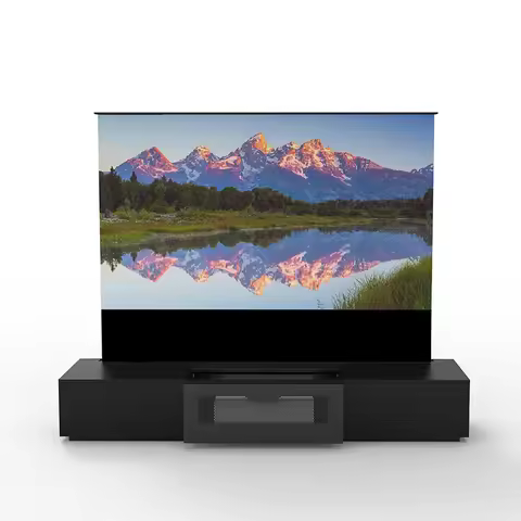 100/120inch UST Laser Projector Motorized Cabinet with Motorized Floor Rising Black Grid UST Project