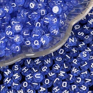 100/300/500Pcs 4x7mm Round Acrylic Transparent Dark Blue Letter Beads A-Z Mixed Loose Beads For DIY 