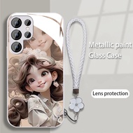 Case For Samsung Galaxy S25Ultra S25+ S24 Ultra S23Ultra S22Ultra Glass Back Lens Protect Soft Frame