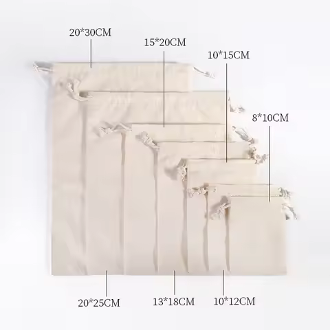 10pcs Cotton Drawstring Storage Bags Christms Wedding Gift DIY Plain Pouch Reusable Home Organize Du