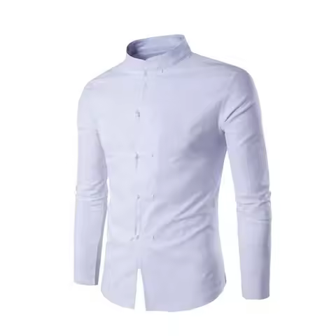 Traditional Chinese Clothing Men Casual Shirts China Dress Solid Classic Stand Collar Traditional Ch