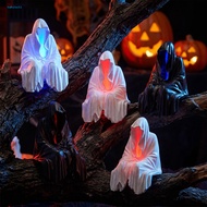 {tshitoli} Grim Reaper Halloween Statue Led Light Up Black White Robe Figurine Gothic Hanging Orname