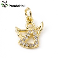 10pcs Brass Micro Pave Cubic ia with Jump Ring Cadmium Free & Lead Free Angel  golden 12x10x1.5mm Ri